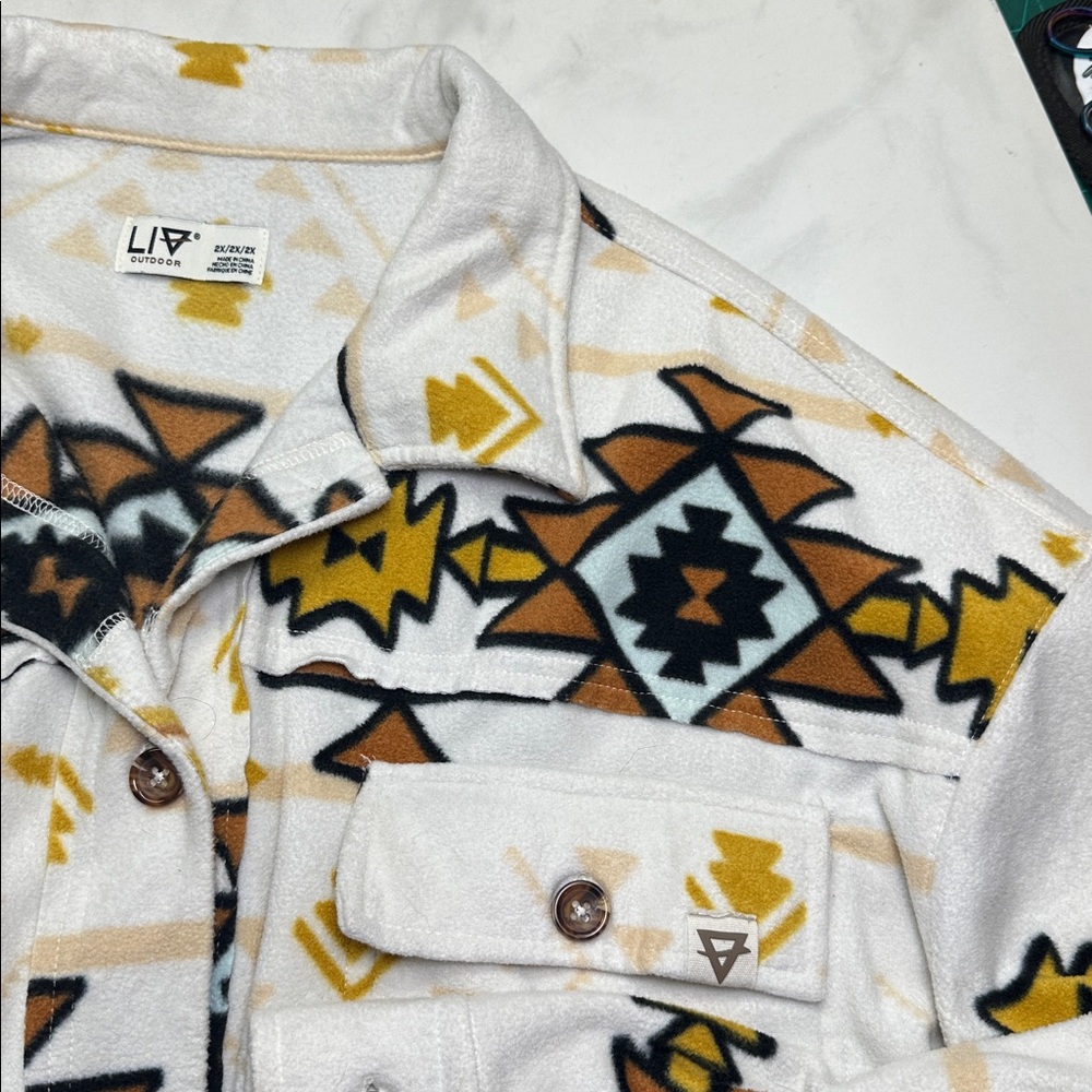 Liv Outdoor Microfleece Shacket, Button Up Shirt, Aztec Pattern, Unisex 2X